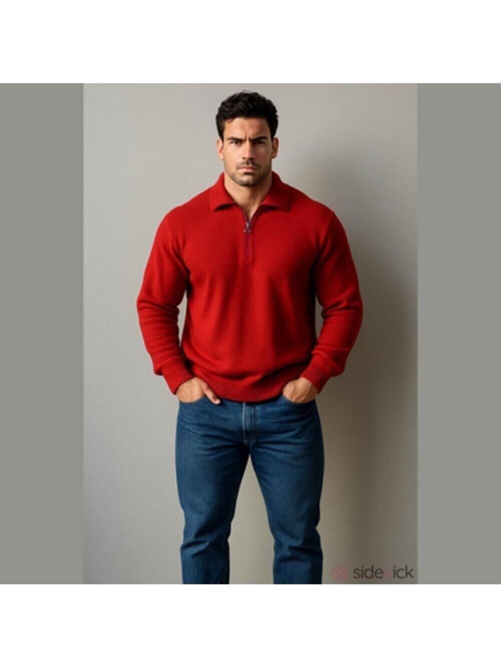 Paul & Shark Bretagne Virgin Wool Quarter Zip Sweater Shark Patch Italy Red 2XL
